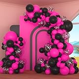 Rose Red Hot Pink and Black Balloon Garland Arch Kit - Rose Red Hot Pink Black Balloons Silver Confetti Balloons for Girl Birthday Baby Shower Graduation Bachelorette Party Decorations