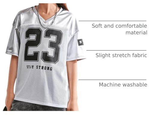 Image of Floerns Girl's Jersey Shirt Printed Oversized Short Sleeve Mesh Tee Shirts V Neck Sport Jersey Shirts