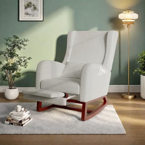 Mecedora con Reposapiés,Sillón Balancín,Mecedora Lactancia,Mecedoras de Salón con 2 Bolsillo Lateral y Reposabrazos,Sillon Lactanciacon Almohada,Terciopelo Esmerilado,Gris