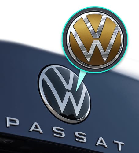 Image of IPG Decal Made for VW 2021 Passat Polo Tiguan Golf Rear /Front Emblem Logo Decals Stickers Set (4 Units) (Metallic Gold)