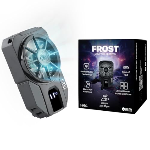 Image of Kreo Frost Mobile Phone Cooler, Lightweight Mobile Cooler for Gaming with Rapid Cooling and Silent Fan | Cooling Fan for Mobile with Clamp Style Secure Attachment | Compatible with iPhone and Android
