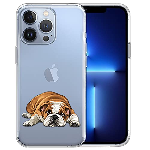 Fincibo Clear Transparent Tpu Silicone Protector Case Cover Soft Gel Skin Compatible With Apple Iphone 13 Pro Max 6.7 Inch 2021 - English Bulldog Dog Lying Down Looking Up #TOP20