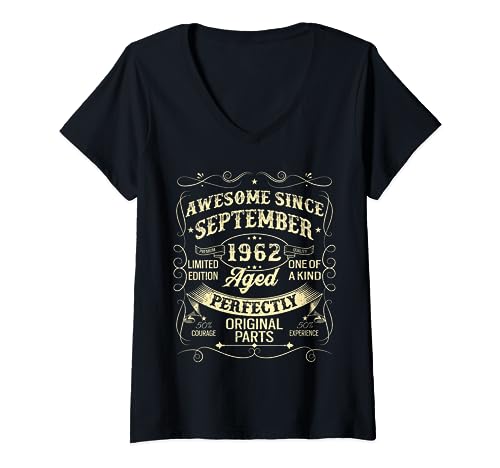 Awesome Since September 1962 Year Of Birth Birthday Vintage Camiseta Cuello V