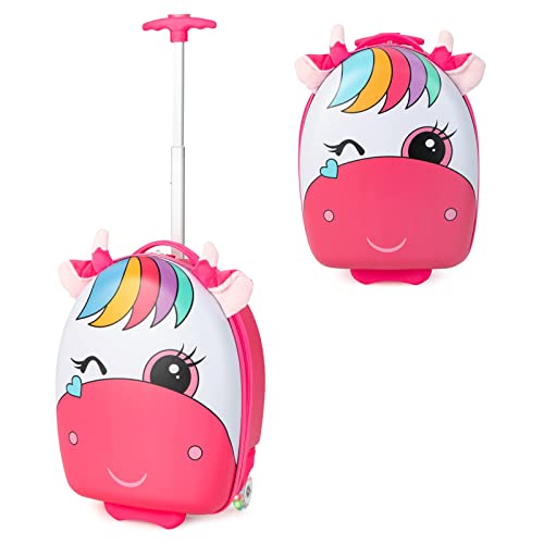 DREAMADE Valise 16” Enfant à Coque Dure avec 2 Roues Clignotantes Bagage Cabine à roulettes avec Poignée Télescopique Valise de Voyage Légère 45x33x22CM Garçon et Fille 3-10 Ans (Cheval)
