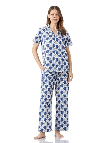 Image of Amazon Brand - Myx Women Cotton Shirt and Relaxed Pajama Set | Night Suit Set (Available in Plus Sizes)
