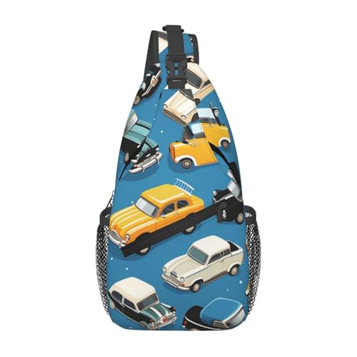 Bolso Sling cruzado unisex patrón cars negro