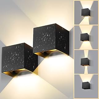 CHENBEN LED Black Up and Down Wall Light 2Pack 12W 3000K Modern Outdoor Wall Lights Square Outdoor Lights IP65 Waterproof Outside Lights Adjustable Indoor Wall Sconce for Living Room,Hallway,Bedroom
