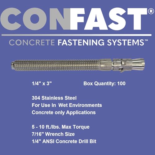 Image of CONFAST 1 /4 inch x 3 inch Stainless Steel Wedge Anchor (100 per Box)