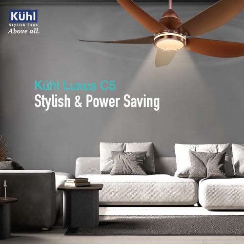 Image of KUHL Luxus C5 1200mm Stylish 65% Power Saving BLDC Ceiling Fan with Remote | Night & Down Light | 29W |BEE 5 Star | Low Noise | IoT -Operate via Mobile & Alexa | Reverse Mode |Free Installation|Brown