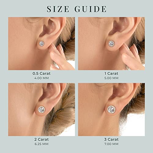 10K or 14K Real Solid Gold Halo Earrings for Women | White or Yellow Gold Halo Round Cut Studs | 0.5 to 3 Carat Cubic Zirconia CZ Simulated Diamond4