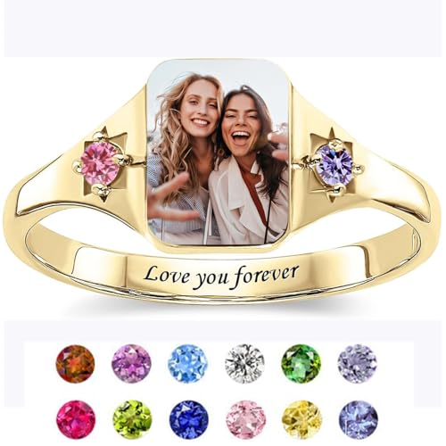 Personalized Rings for Women Men, Custom Photo Rings for Women Customized Picture Memorial Jewelry Promise Engraved Name Gifts for Her3