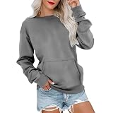 FULILYEO Women's Solid Basic Fleet Children ocasin Hoodie Sweatshirt Kid Crewneck Shirts Kangaroo Pocket Drop otoo for Teen Girls Workout Tops Grey Crewneck Tops