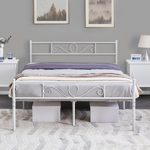 Yaheetech Cama de Metal Doble Cama Hierro Grande para colchón de 140 x 200 cm Cama Industrial Estructura Metal Blanco