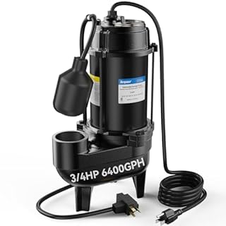 Acquaer Sewage Pump Submersible Water Pump with Automatic Float Switch, for Sump Basin, Residential Sewage, Black, 2'' NPT 3/4 HP 6400 GPH