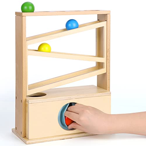Woodtoe Montessori Ball Tracker, Wooden Ball Drop Toy for Toddlers