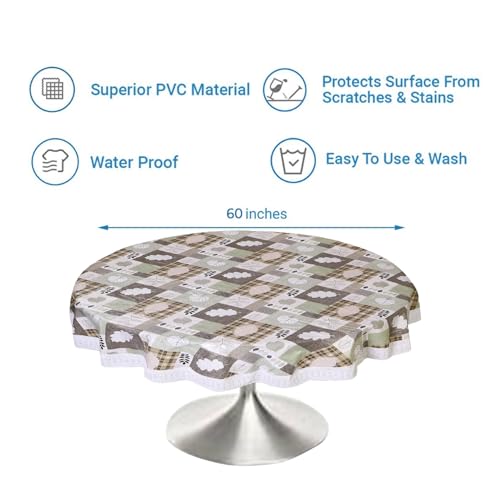 Image of Dakshya Industries PVC Waterproof Round Table Cover for 4 Seater Dining Table | 60 Inch Round Printed Table Cover | Spill Proof, Oil Resistant, Heat Resistant, Wipe Clean