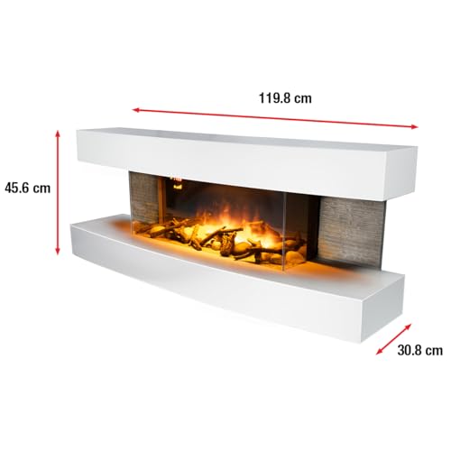 Classic Fire Montreal Elektrokamin mit Heizung – Elektroheizung 2000W - Kaminofen mit Heizung, Fernbedienung und Timer - Elektroherd mit LED-Flammen - Freistehend - Weiß