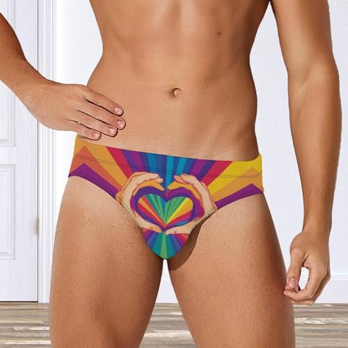 Colorful LGBT Hands Heart Mens Swim Briefs Quick Dry Swim Trunk Bikini Underwear Swimsuit4
