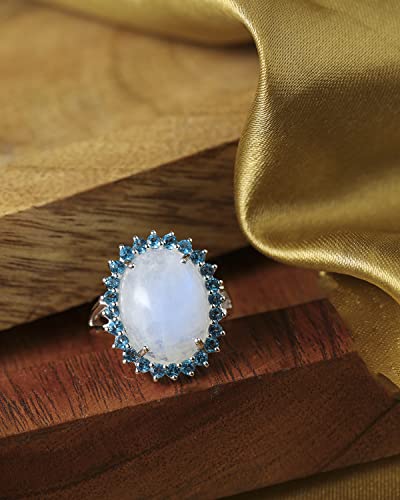 YoTreasure Moonstone London Blue Topaz 925 Sterling Silver Chunky Ring Jewelry4