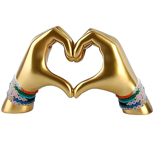 mozhixue Hand Gesture Statues, Heart Shape Love Finger Statue, Modern Art Sculpture Personalized Finger Gold Home Decoration for Wedding Home Office Desktop Gifts
