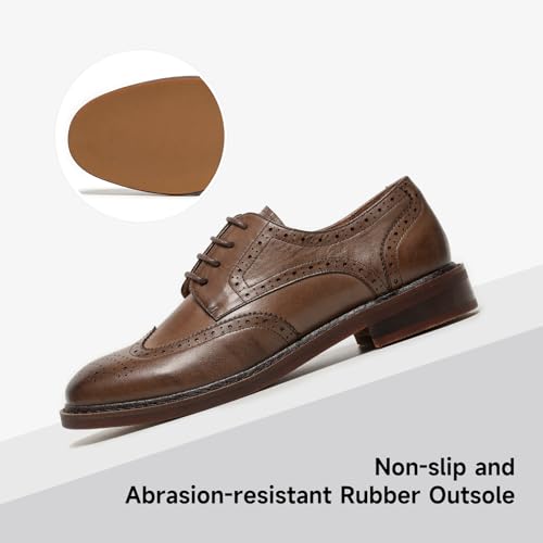 Image of BEAU TODAY Oxford Shoes for Women,Leather Brogue Dress Shoes,Comfort Brethable Ladies Lace-up Handmade Wingtip Shoes for Business Work