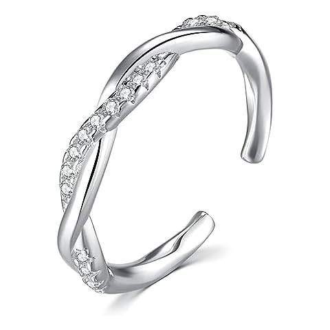 YZSFMZGE 925 Sterling Silver Adjustable Rings for Women Stacking Rings CZ Twisted Open Finger Statement Ring for Women Cover