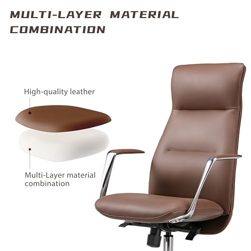 Image of EUREKA ERGONOMIC Royal Slim Executive High Back Brown Leather Office Chair, Home Desk Chair for Adults, Big and Tall with Wheels, Swivel Rolling