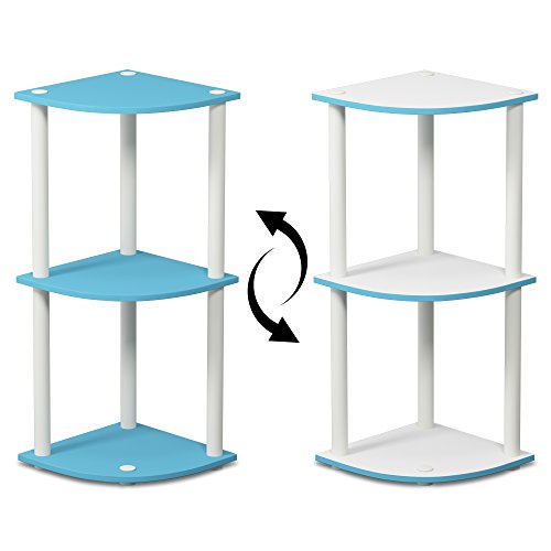 Image of Furinno Turn-N-Tube Toolless Assembly 3-Tier Storage Shelves, Light Blue | Blue Corner Shelf, Open Storage Book Shelf, for Organization and Storage, Living Room, Home Office, Bedroom