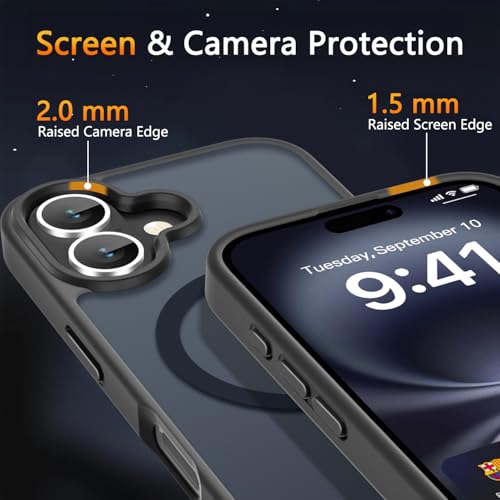 Image of LATVIN for iPhone 16 Plus Case, Magnetic Phone Cover, Compatible with MagSafe, Military Grade Protection, Translucent Matte Frosted Back, Black