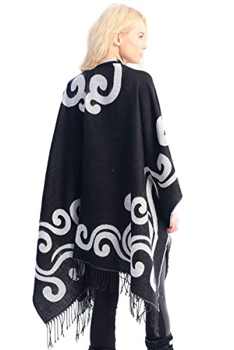 BYOS Womens Winter Reversible Swirl Pattern Open Front Shawl Warp Ruana3