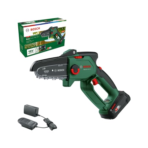 Bosch Akku - Mini Kettensäge EasyChain 18V-15-7 (Zum Schneiden von Holz; 18 Volt System; Kettengeschwindigkeit: 6,95 m/s; mit 2,5-Ah-Akku und Ladegerät)