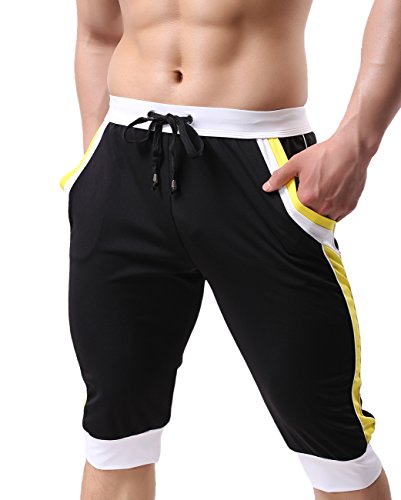 BRAVE PERSON Men's Fashion Sports Pants Gym Shorts Leisure Cropped Trousers (L / 29"-33", Black)