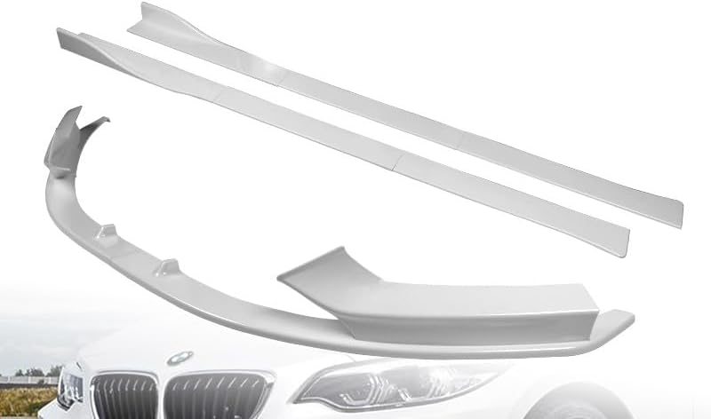 Stay-Tuned, 10PCS ABS Front Bumper Lip Spoiler Body Kit + Universal 86" x 4" Side Skirts, Compatible with 2014-2021 BMW (F22/F23) 2-Series M-Sport M-Tech, Exterior Accessory (Painted White)