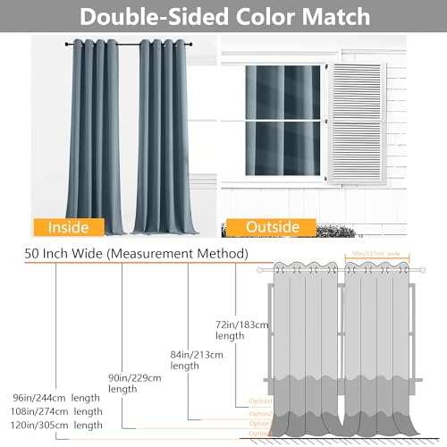 Image of Simplebrand Stone Blue Extra Long 10ft Curtains for Patio 120 Inches Long 2 Panels Set, Room Darkening Light Blocking Solid Thermal Insulated Energy Saving Grommet Noise Reducing Curtains, 50 Wx120 L