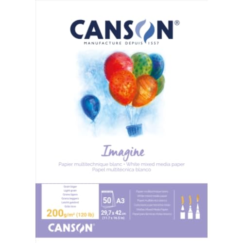 Lot de 5 Bloc 50 feuilles Imagine A3 200g/m², grain léger blanc pur
