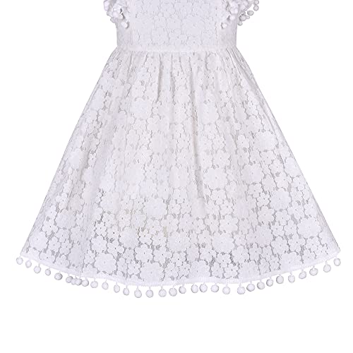 Sunny Fashion Girls Dress Off White Lace Stand-up Collar Ruffle Flare Sleeve4