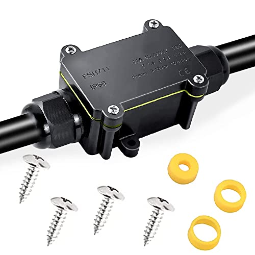 Boîte de Jonction Étanche Ip68, Boîte de Derivation Étanche Éxterieur, 2 Voies Boîte de Jonction, Connecteur Boîte de Jonction Electrique Boîte De Jonction De Plein Air, pour Câble Ø 5 à 15 mm, Noir Cover