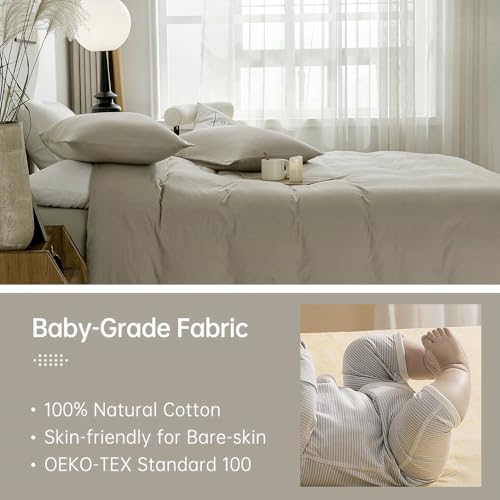 Image of JELLYMONI Cotton Duvet Cover Twin Size - 100% Washed Cotton Linen Feel Textured Comforter Cover, 2 Pieces Breathable Soft Bedding Set with Zipper Closure (Linen Gray, Twin 68 inchx90 inch)