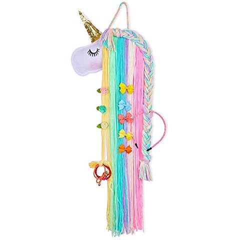 FIOBEE Unicorn Hair Bow Holder for Girls, Hair Clips Headband Organizer Storage Unicorn Wall Hanging Home Decor for Girls Room Cover