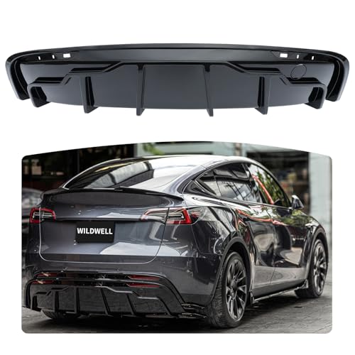 WildWell Rear Bumper Diffuser for 2020-2024 Tesla Model Y, Rear Diffuser Lip Splitter with Performance Style Shark Fin Design Glossy Black