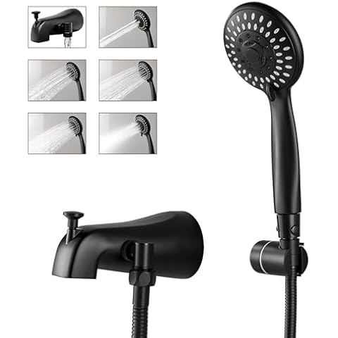Beiyi Tub Spout with Diverter Matte Black, 5 Settings All Metal Bathtub Faucet with Spraye High Pressure Bath Tub Faucet Set Cover