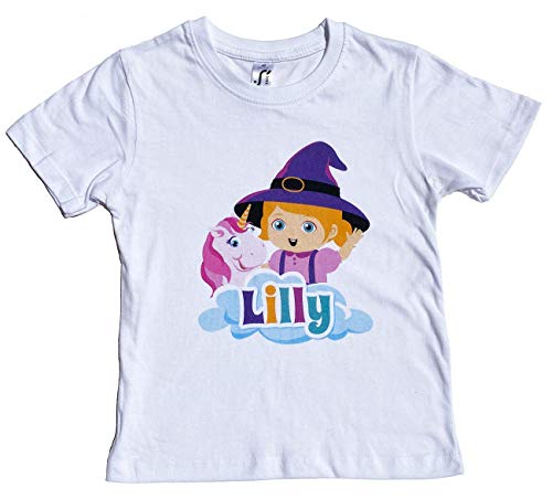 Camiseta de Manga Corta de Lilly, 100% Algodón, Unisex, la Brujita Lilly con Unicornio (Mediana) Cover