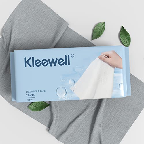 3 Pack Disposable Face Towel for Washing Drying Face, Kleewell Biodegradable Face Towels Clean Skin Facial Cloths for Sensitive Skin Facial Cleaning, Makeup Removal and Baby Mess. 60Count/Unit