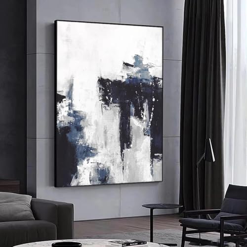 Toile moderne salon : grand tableau graffiti bleu foncé 80x110cm pour décoration murale chic