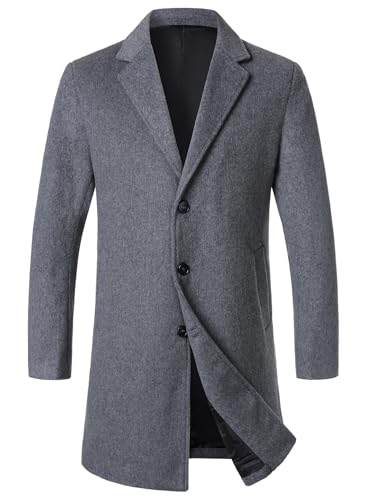 FANARCHER Men’s Wool Blend Pea Coat Casual Long Jacket Single Breasted Overcoat Notched Collar Winter Trench Coat2