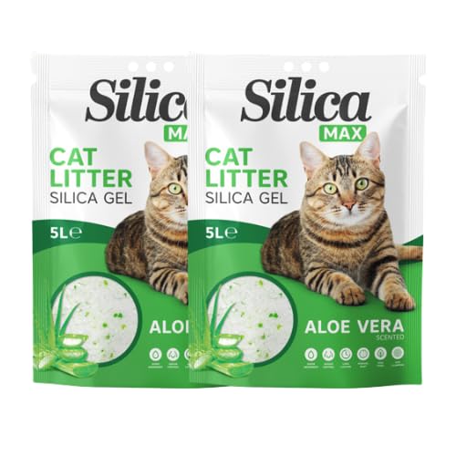 FabFinds Aloe Vera Cat Litter Antibacterial Non CLumping Cat Litter Crystals Gel Long Lasting Odour Control Dust Free Cat Litters 5L (2 Pack Aloe Vera)