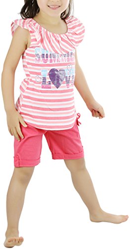 Image of ToBeInStyle Girl's Two Piece Summer Set Cute Tee Top and Matching Shorts Adorable Outfit
