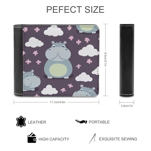Men's Pocket Wallet, Waterproof Pu Leather Credit Card Holder Lovely Hippo Travel Bifold Wallet with Card Slots2