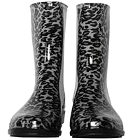 A2Z Ladies Waterproof PVC Rain Boots for Women with Printed Design Mid Calf - Wellies LDS 1409 Snow Leopard 5 UK