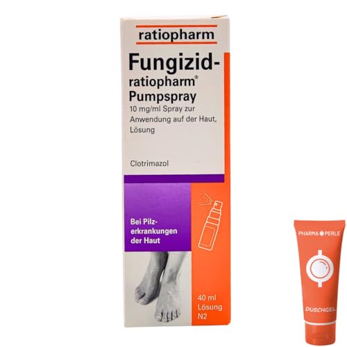 Fungizid ratio Pumpspray Behandlung von Fußpilz und Hautpilzinfektionen mit Clotrimazol Lindert Juckreiz Brennen und Hautschuppen I Sparset mit Pharma Perle Duschgel (1 x 40 ml)
